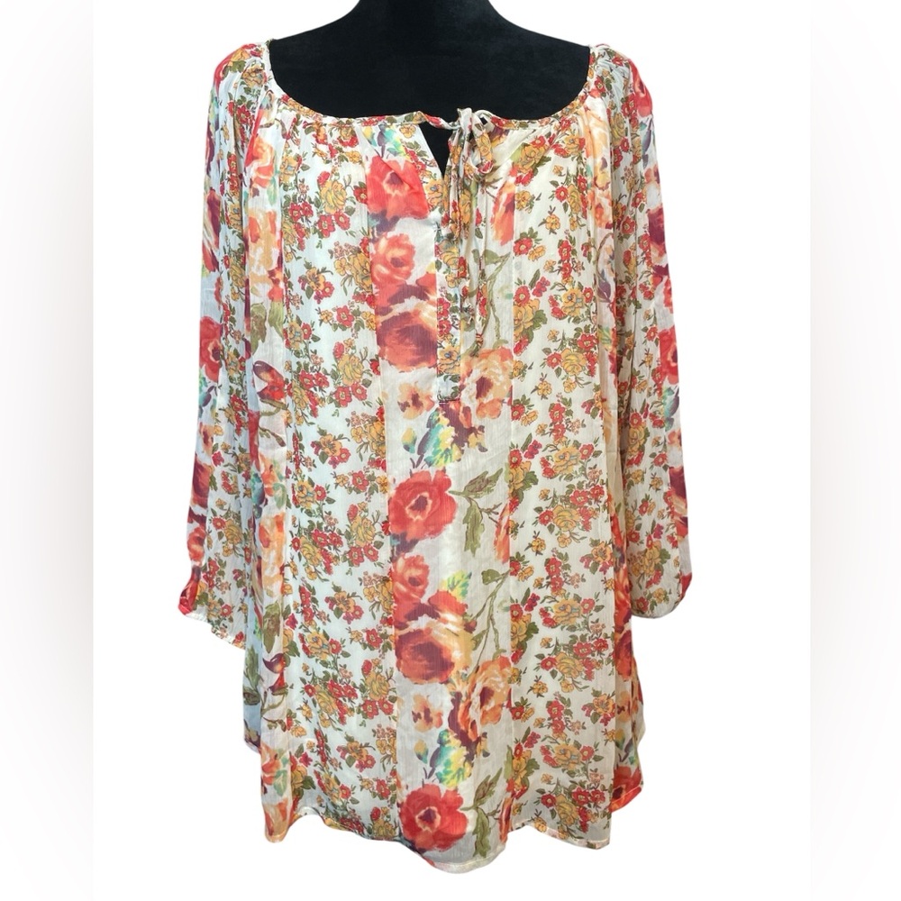 Hope Springs Floral Women's Top - Red and Cream